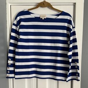 Sezane Blue and White Striped 3/4 Sleeve Top Nautical
